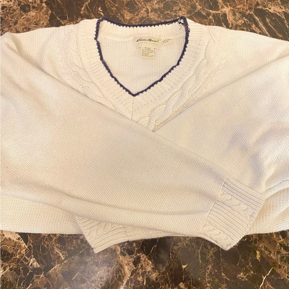 Eddie Bauer Vintage Preppy School girl cotton chunky Knit Vneck white sweater - Picture 8 of 8